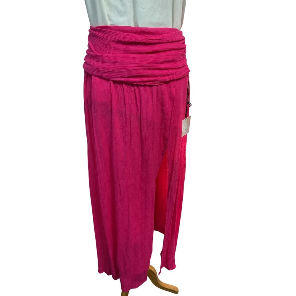 Happily Grey Fuschia Crinkled Maxi Skirt With High Slit & Smocked Waistband
